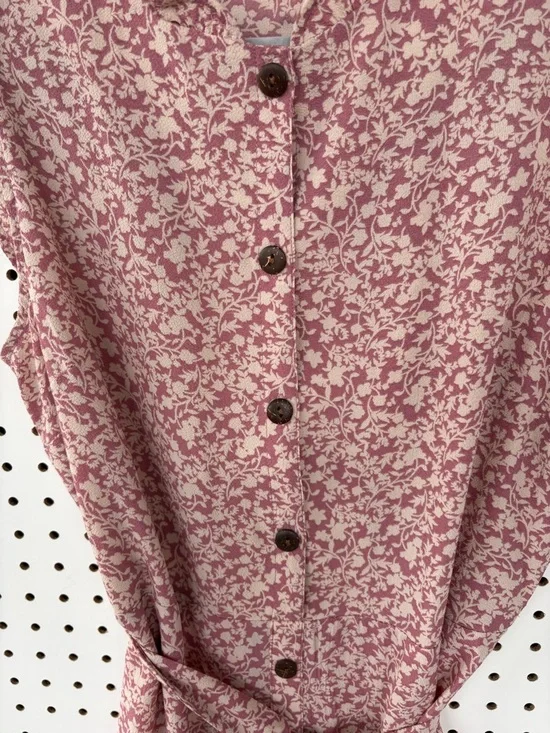 Monteau Dusty Rose Sleeveless Floral Button-Front Tie-Waist Dress Size M - Picture 4 of 4